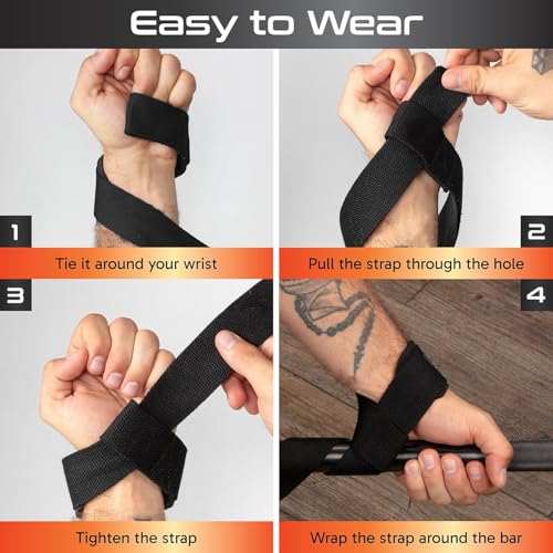 Grip Lifting Straps for Weightlifting and Strength Training, Premium Cotton and Padded Wrist Wraps, Gym Deadlift for Men & Women - color: Black (Anti-Slip)