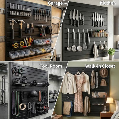 4x4Ft Slat Wall Panels, Heavy-Duty PVC Interlocking Garage Storage | Easy-Wipe Surface, Holds Shelves & Hooks, for Garage, Workshop, Office Tool Organization Hanging Boards