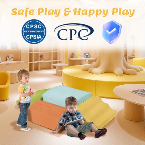 4-Piece Toddler Climbing Toys Indoor, Baby Climbing Blocks with a Tunnel, Soft Foam Play Climber for Toddlers, Play Gym Climber Structures for Toddler 1-3, Kids Climb and Crawl Set
