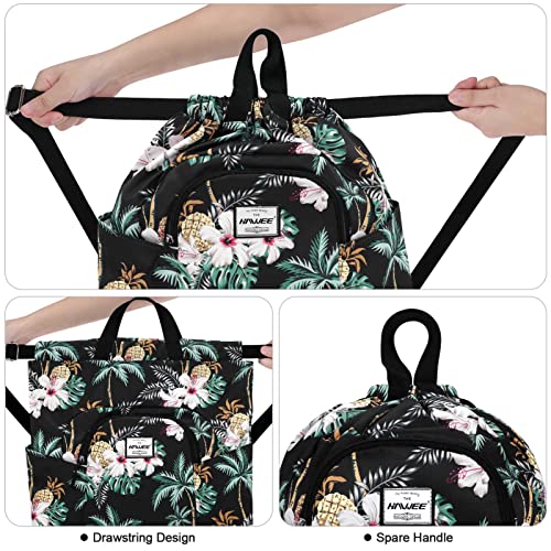 Dry Wet Drawstring Backpack with Shoe Compartment for Women Adjustable Gym Bag - color: Coconut Palm