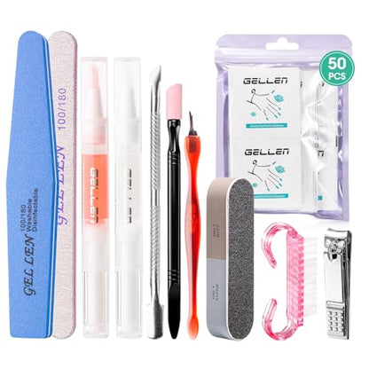 GELLEN Nail Cleanser Pads 50PCS with 10PCS Manicure Tools Kit | Ceramic Cuticle Pusher Pen, Remover and Cuticle Oil Nail Prep Care Kit, Nail File 100/180, Polishing Buffer, Clipper & Brush - size: 50PCS with 10PCS Tools