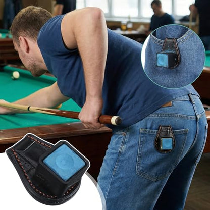 Prasacco Magnetic Pool Chalk Holder, Leather Pool Cue Chalk Holder with Belt Clip for Snooker and Billiards, Secure Square Chalks Accessory