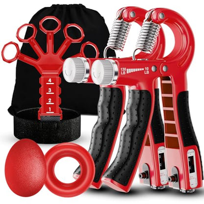ACOTANT Grip Strength Trainer(5 Pack) with Finger Exerciser, Hand Grip Strengthener, Finger Stretcher,Grip Ring & Stress Relief Ball for Muscle Building and Injury Recover with Carry Bag - color: RED