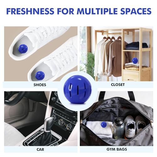 Sneaker Deodorizer Shoe Freshener Balls 6 Pack Fresh Scent, Small Spaces Odor Eliminator for Gym Bags, Cars and Lockers, Long-Lasting Odor Control, No Twist Just Drop In