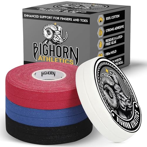 Bighorn Athletics Finger Tape, 0.3" x 45', 8 Rolls, Black/Blue/Red/White | Athletic Sports Tape for Jiu Jitsu, Climbing, Volleyball, Golf. Hands & Toes Support. Residue-Free, Zinc Oxide Adhesive. - color: Black, Blue, Red, White, size: 0.3-Inch