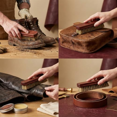 2-Pack Shoe Brush, Horsehair Brush & Boar Bristle Brush | 100% Pure Horsehair & Boar Bristle, Premium Beech Handle – Restores Shine While Deep Cleaning Leather, Boots & Sneakers - color: Yellow and Brown