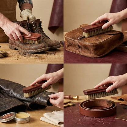 2-Pack Shoe Brush, Horsehair Brush & Boar Bristle Brush | 100% Pure Horsehair & Boar Bristle, Premium Beech Handle – Restores Shine While Deep Cleaning Leather, Boots & Sneakers - color: Yellow and Brown