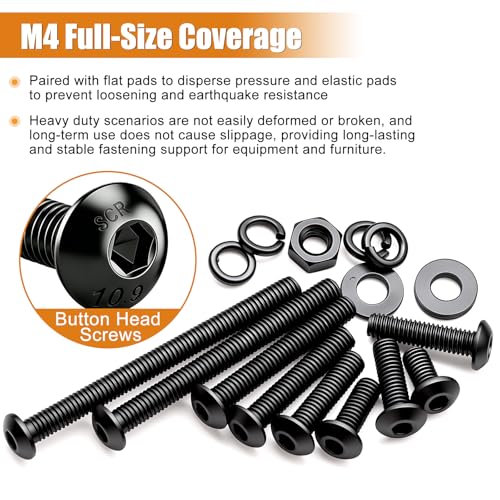 mankk 656PCS M4 Screws Assortment Kit Machine Screws with Nuts Washers M4 x 6/8/10/12/16/20/25/30mm 10.9 Alloy Steel Button Head Socket Cap Screws - size: M4, style: Button Head