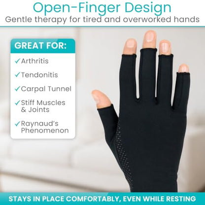 Vive Copper Infused Fingerless Arthritis Compression Gloves (Pair) - Relief | For Men, Women, Rheumatoid, Swelling, Carpal Tunnel, Tendonitis, Edema, Hand & Finger Pain - Comfortable Non-Slip (Medium) - size: Medium
