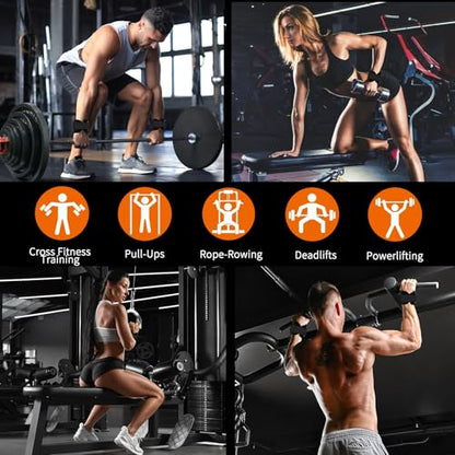 Weight Lifting Wrist Strap, Double-Layer Leather Wrist Straps for Gym Strength Training Weightlifting,Deadlift and Powerlifting, Enhance Grip Strength Neoprene Padding Gym Workout Lifting Straps Men/Women Pair - color: Brown
