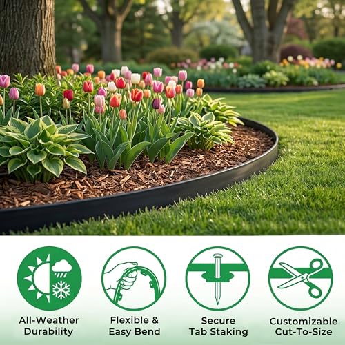 Gardzen 1.5" x40' Landscape Edging Kit with 40 Spikes | Garden Edging Coil for Lawn Borders and Landscape Projects, Easy No Dig Installation with Durable Ground Stakes Included - size: 40ft