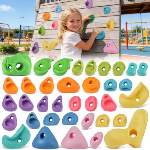 36 PCS Rock Climbing Wall for Kids,Rock Wall Climbing Holds,Adults Climbing Wall Grip Kits Holds Up to 230 lbs for Outdoor Indoor Home Playground Climbing Wall Holds（Pastel Color） - color: 36 Pcs-pastel Color