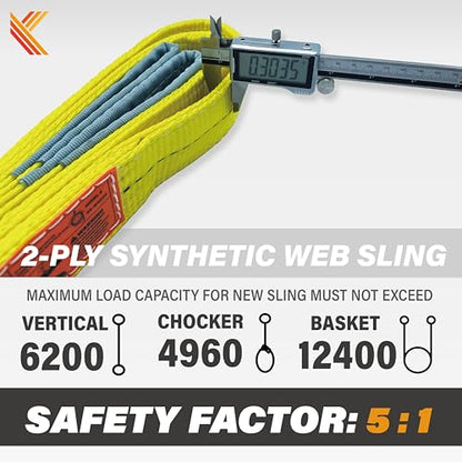 2-Ply Lifting Sling Straps 2”x 10ft - 6200lbs Vertical Capacity Heavy Duty Flat Eye Lift Sling, for Rigging Moving Towing Hoisting -2Pack - Kodiak Straps - color: 2 PACK, size: 2inch x 10ft