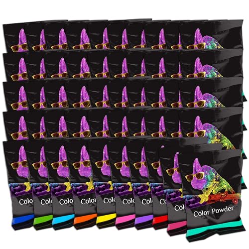 Chameleon Colors 70g Color Powder Packs - Great for Summer Camp, Holi Powder, Color Run, Photo Shoot, Holi War - 50 Pack - 10 Vibrant Rainbow Colors - Individual-Sized Bags - Non-Toxic, Gluten-Free - size: 50 Pack
