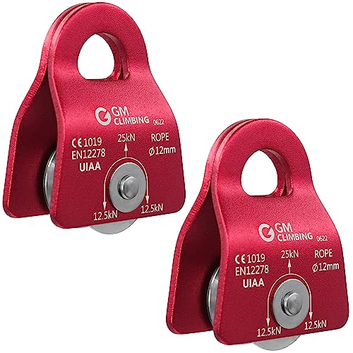 Micro Prusik Minding Pulley 25kN CE UIAA Certified 12mm Single Pulley Mobile Side Plates for Arborist Rigging Climbing Rescue - color: Pack of 2 | Red