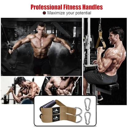 Heavy Duty Gym Exercise Handles Attachment for Cable Machine,Resistance Band,Pulley System Home Fitness Workout Equipment, with Elastic Rubber Grip and 2 Large Carabiners - color: Noble Khaki xw