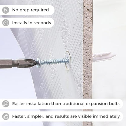 8# 100PCs Self Drilling Drywall Anchors Kit - 75LBs Heavy Duty Plastic Drywall Hangers with 50 Self-Tapping Screws - Mounting Hardware for Sheetrock Anchors