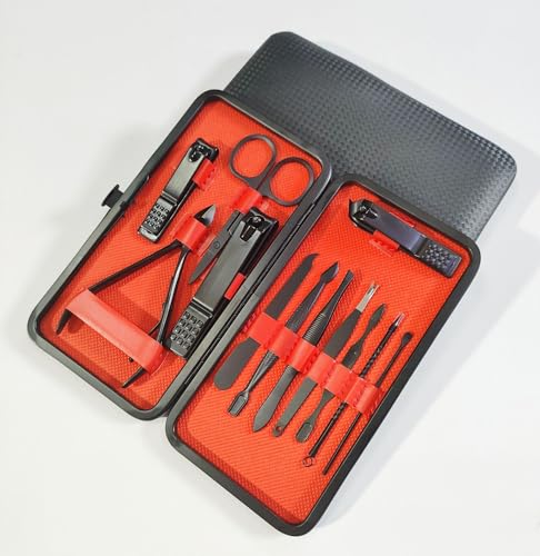 12-Piece Professional Manicure Set – Stainless Steel Nail Clippers & Pedicure Grooming Kit with Travel Leather Case for Women and Men - color: 12pcs