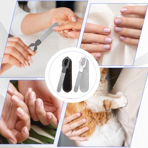 Ymapinc 2-Pack Small Nail Files Stainless Steel - Double Sided Metal Nail File for Women & Men with PU Case