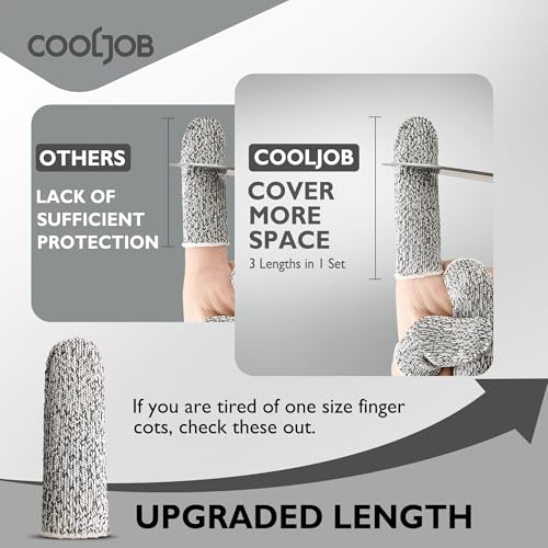 COOLJOB 20-Pack A5 Cut Resistant Finger Cots Full Coverage, Set of 4 - Reusable Anti-Slip Snug-fit Design, Conforms to Men Women Fingers for Work, Kitchen, Garden, Sculpture, Picking, Pruning, L/XL - size: Large/Xlarge