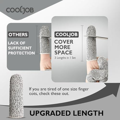 COOLJOB 20-Pack A5 Cut Resistant Finger Cots Full Coverage, Set of 4 - Reusable Anti-Slip Snug-fit Design, Conforms to Men Women Fingers for Work, Kitchen, Garden, Sculpture, Picking, Pruning, S/M - size: Small/Medium
