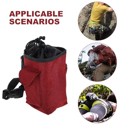 PRETYZOOM Canvas Chalk Container for Rock Climbing and Bouldering, Burgundy Pouch with Zipper Storage Pocket and Waist Strap for Gymnastics and Weightlifting Gear Accessories
