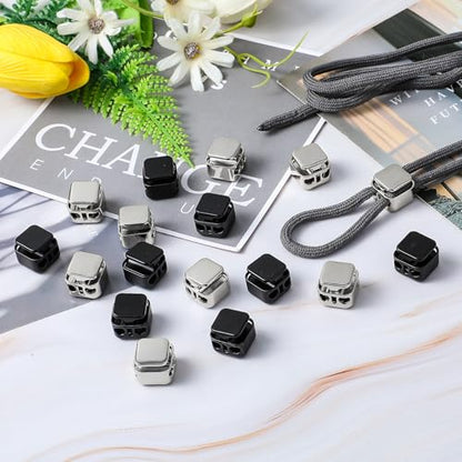 16PCS Metal Heavy Duty Cord Locks, 4mm Rustproof Double Hole Draw String Clip Stopper Fastener Spring Stop Toggle Stoppers Drawstring Clip for Shoelaces Drawstring Hoodie Paracord