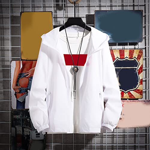 Lolvmvchi Mens Rain Jacket Lightweight Hooded Windbreaker Distressed Softshell Jackets Raincoat for Hiking - color: White, size: Large