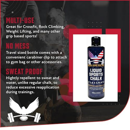 IRON AMERICAN Liquid Chalk - No-Mess Long-Lasting Grip Chalk for Weightlifting, Gymnastics, Rock Climbing, and Fitness Training - Advanced Hand Chalk for Gym - size: 2-PACK (50 mL)