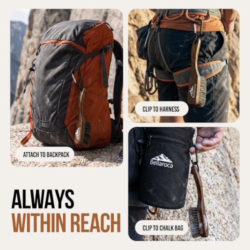 BELLAROCA® Climbing Brush with Rope and Carabiner – Rosewood Handle, Synthetic Bristles, Rock Climbing Brush and Bouldering Brush for Indoor and Outdoor Chalk Removal