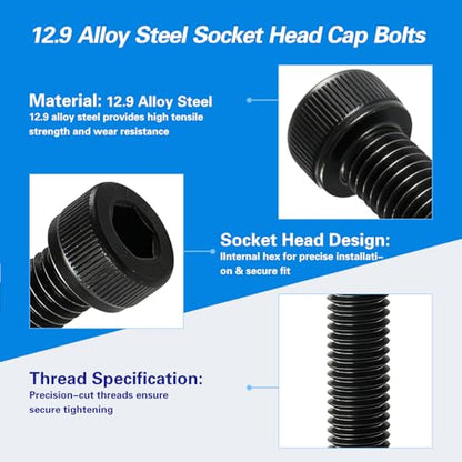 M10-1.5 x 60mm Socket Head Cap Screws, M10x1.5 Bolt, 12.9 Grade Alloy Steel, Allen Socket Drive, Black Oxide Finish, Half Thread, Quantity 6 - size: M10 x 60mm(6PCS)