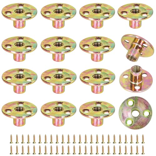 FoDau770 3/8"-16 Brad Hole T-Nut with Screws, Zinc Plated Carbon Steel 3-Hole T-Nuts, Insert Female Thread Mounting Fastener for Wood Furniture and DIY Project - 16 Set (64 Pieces) - size: 3/8"-16