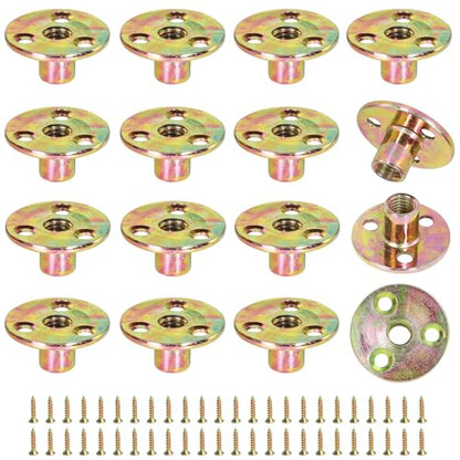 FoDau770 3/8"-16 Brad Hole T-Nut with Screws, Zinc Plated Carbon Steel 3-Hole T-Nuts, Insert Female Thread Mounting Fastener for Wood Furniture and DIY Project - 16 Set (64 Pieces) - size: 3/8"-16