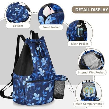 Drawstring Backpack Climbing Gym Bag With Pockets Pull String Back Pack Waterproof Sweet Callistephus Flowers Royal Blue