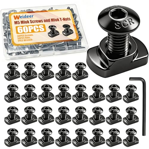 weideer 60PCS M5 Mlok Screws and Nuts Replacement Sets,for M5 M-Lok System Rail Mount,Button Head Socket Cap Bolts,Wrench,Nut and Bolt Assortment K-156-M5 - color: BK-60PCS-M5 Mlok Nuts+Button-head Cap
