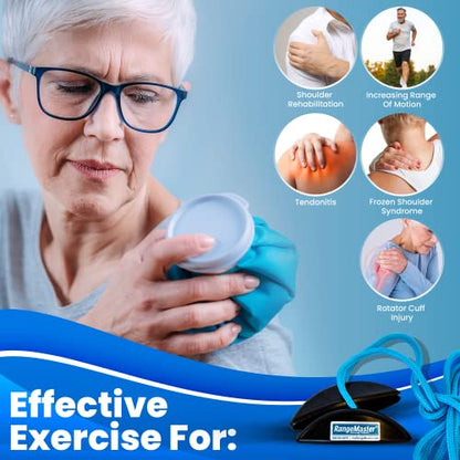 RangeMaster BlueRanger Over the Door Shoulder Pulley, Shoulder Pulley for Physical Therapy, Aids Pain Free Range of Motion in Frozen Shoulder, Adjustable Cleated Handles, Web Strap (FSA/HSA) | Adjustable Cleated Handles | Aids Range of Motion | Over-the-D