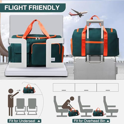 Small Gym Bag for Women, Travel Duffle Bag Carry On Weekender Bag with Shoe Compartment - color: 36#Green Orange, style: Gym Bag&toiletry Bag