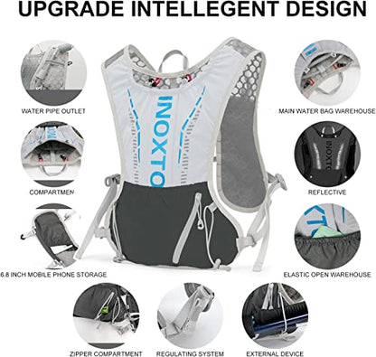 INOXTO Running Hydration Vest Backpack,Lightweight Insulated Pack with 1.5L Water Bladder Bag Daypack for Trail Hiking Running Cycling Race Marathon for Women Men - color: Gray stripe