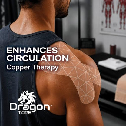 Dragon Tape Copper Infused Kinesiology Tape, Blue, Single Roll | 20 Precut Strips per Roll, Water Resistant, Elastic Athletic Tape, Muscle Strain & Joint Support, Weightlifting & Recovery - color: Blue, size: Single Roll