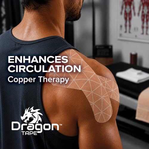 Dragon Tape Copper Infused Kinesiology Tape, Blue, Double Roll | 20 Precut Strips per Roll, Water Resistant, Elastic Athletic Tape, Muscle Strain & Joint Support, Weightlifting & Recovery - color: Blue, size: Double Roll