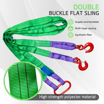 Two Leg Bridle Web Sling 7ft 4409lbs Lifting Slings with G80 Alloy Steel Grab Hooks Lifting Straps for Hoist Safe Towing and Handling of Cargo - size: 4409 lb / 7 ft