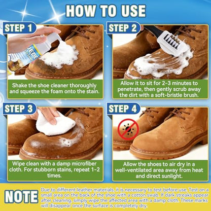 Suede Shoe Cleaner Kit, 6.76 Oz Nubuck & Suede Shoe Cleaning Kit, Sneaker Cleaner with Brush and Towel, Suede Cleaner for Shoes, Leather, Nubuck, Leather, Knit, Canvas
