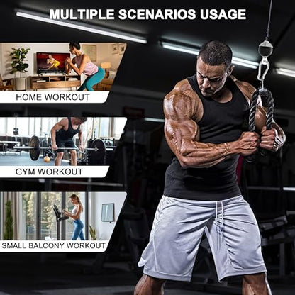 Cable Pulley System for Home Gym, Silent Heavy Duty Pulley Kit Fits 1 & 2" Plates, Tricep Pull Down & Bicep Curl Attachment for Power Racks, 350LBS Capacity Strength Training Equipment