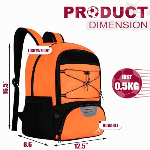 Himal Outdoors Soccer Backpack, Separate Cleat Compartment | Football,Volleyball,Handball,nylon fabrics,lightweight - color: Orange
