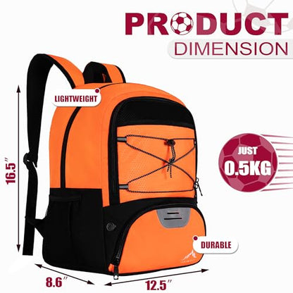 Himal Outdoors Soccer Backpack, Separate Cleat Compartment | Football,Volleyball,Handball,nylon fabrics,lightweight - color: Orange