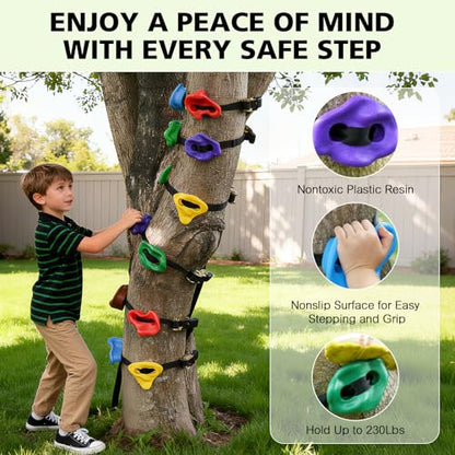 12 Ninja Tree Climbing Holds and 6.56FT Climbing Rope for Kids, Tree Climber Climbing Kit for Outdoor Ninja Warrior Obstacle Course Training - style: Ninja Rope+Tree Holds