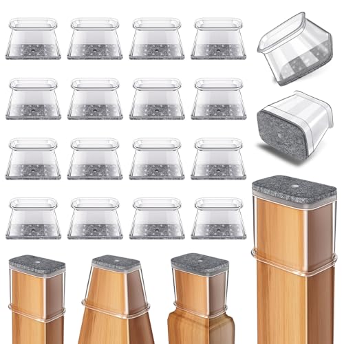 24 Pcs Chair Leg Floor Protectors Rectangle, Silicone Felt Furniture Leg Pads Caps Covers for Hardwood Floors, Fit L:1-1/8" to 1-1/2", W:3/4" to 1" - color: Clear, size: Rectangle M