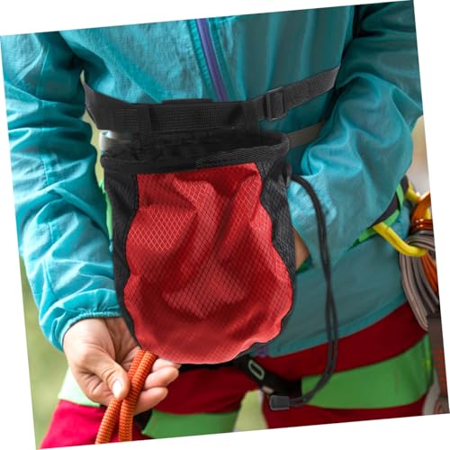 Kichvoe Climbing Chalk Bag Waist Pouch Non-Slip Large Capacity Powder Storage Bag for Outdoor Bouldering and Fitness Training with Drawstring Closure, Red Black