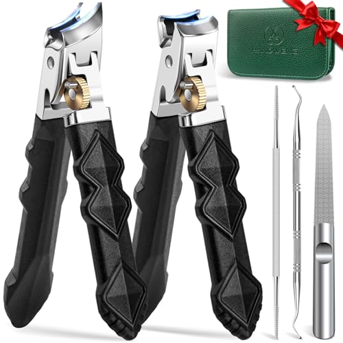 Toenail Clippers for Thick Nails, Nail Clippers Set, 5pcs with Leather Case | Toe Nail Clippers for Thick Nails for Seniors | Long Handled Nail clippers for Men | Sharp Slanted Ingrown Toenail Clippers