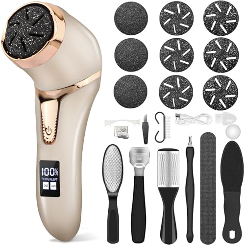 Electric Callus Remover for Feet, Portable Pedicure Kit Foot File Callus Remover, Rechargeable Waterproof Foot File for Foot Care Deadskin Remover with 9Head&LCD Display, Gold - style: Gold Electric Callus Remover +10in1+9 heads